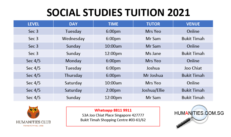 Social studies tuition 2021 schedule